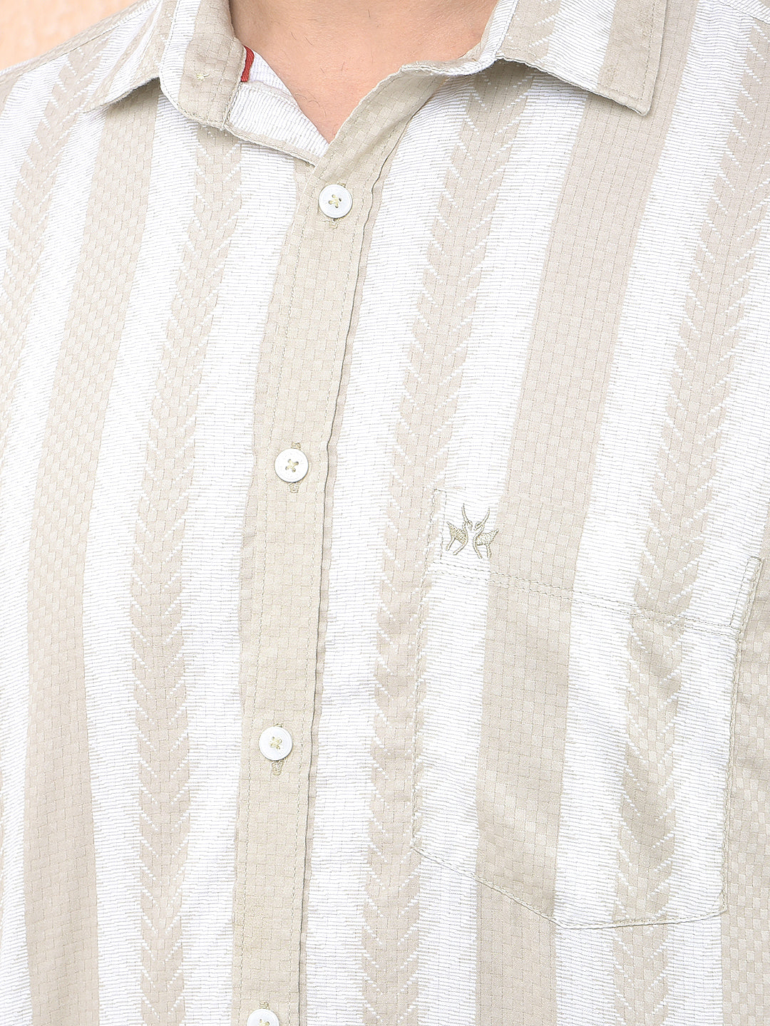 Beige Vertical Stripes 100% Cotton Shirt