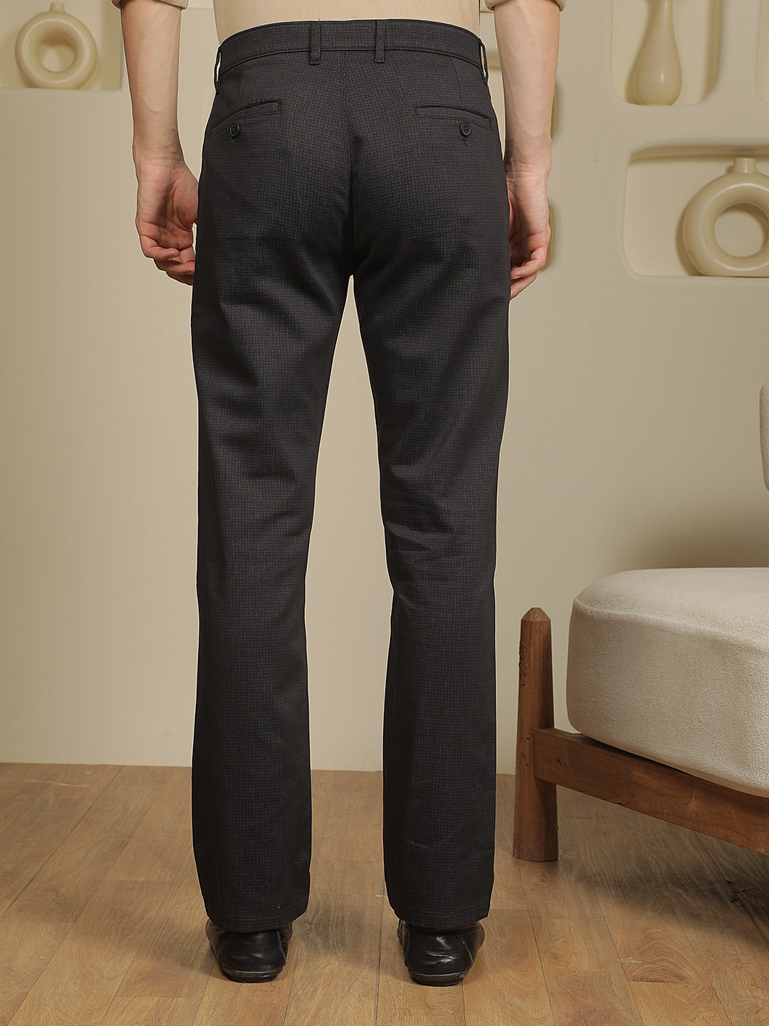 Black Printed Straight Trousers