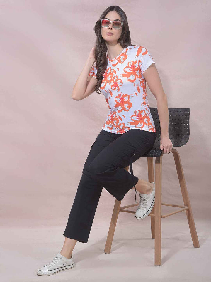 Orange Floral Print T-Shirt