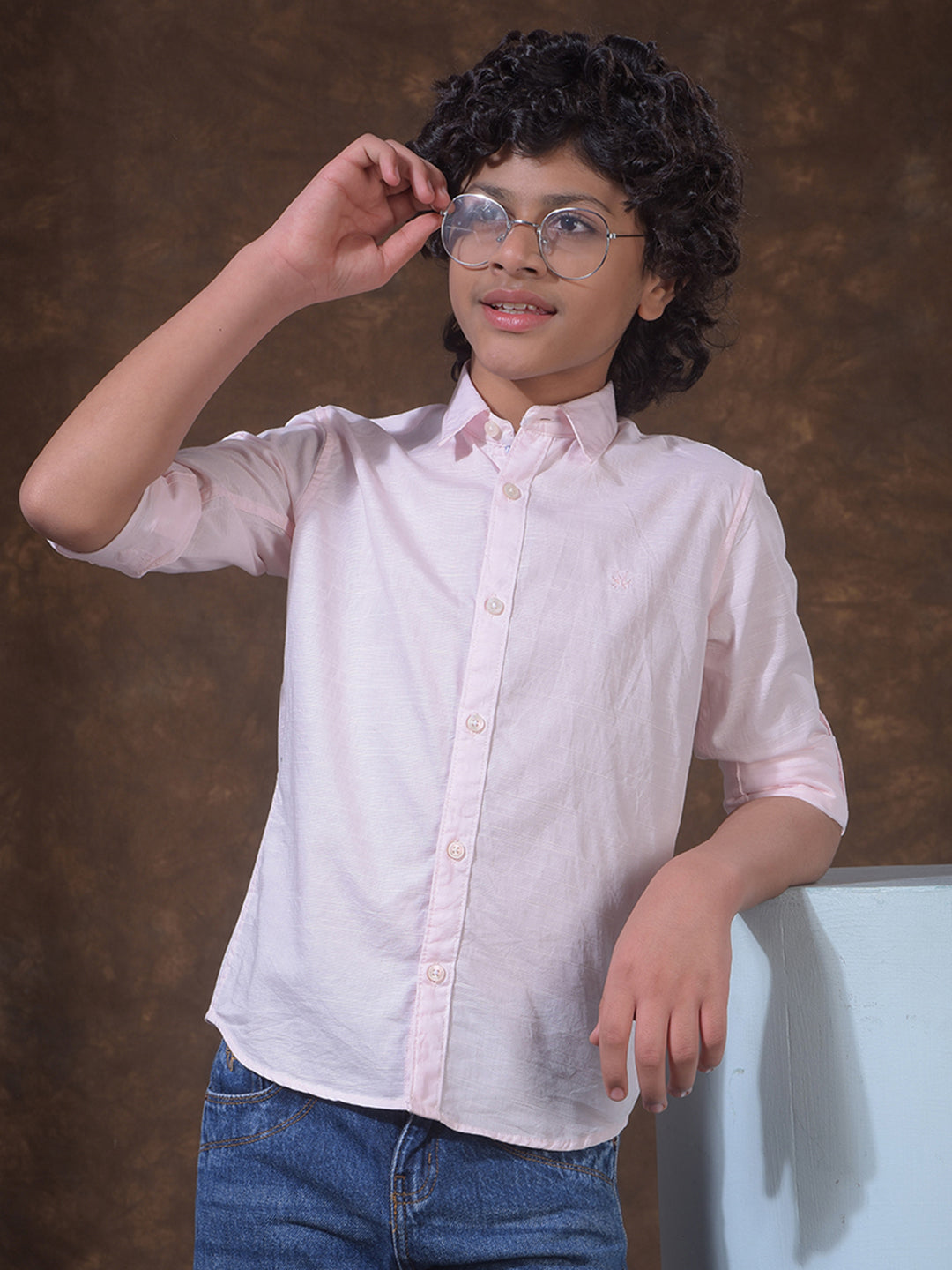 Pink Textured Linen Shirt