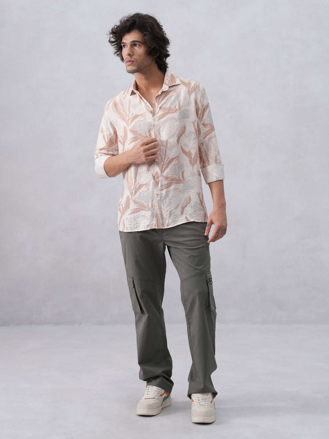 Peach Floral Print Shirt