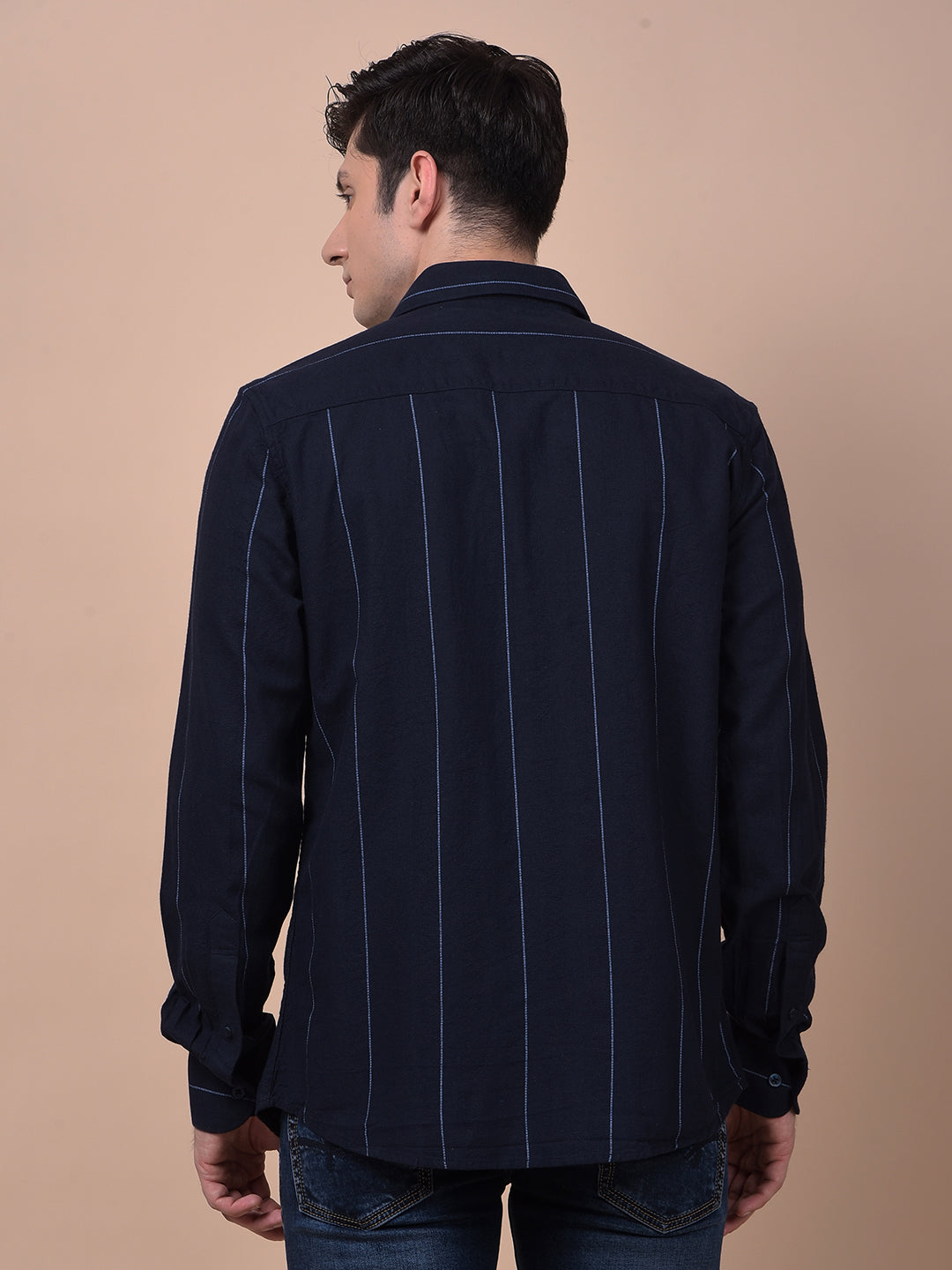 Navy Blue Vertical Stripes 100% Cotton Shirt
