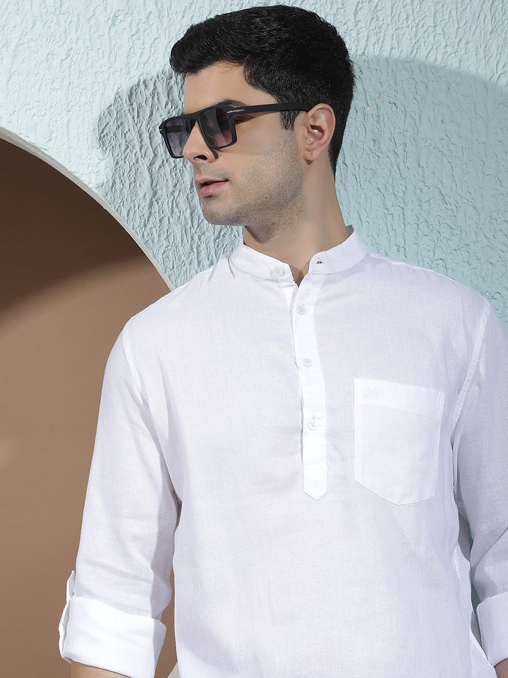 Tailored Arctic White Linen Kurta