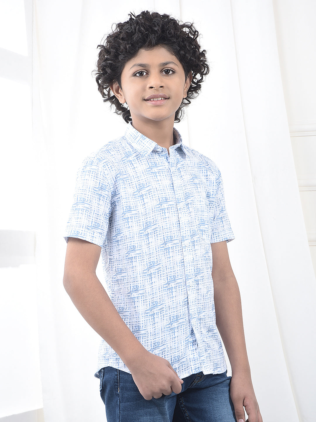 Blue Printed 100% Cotton Shirt