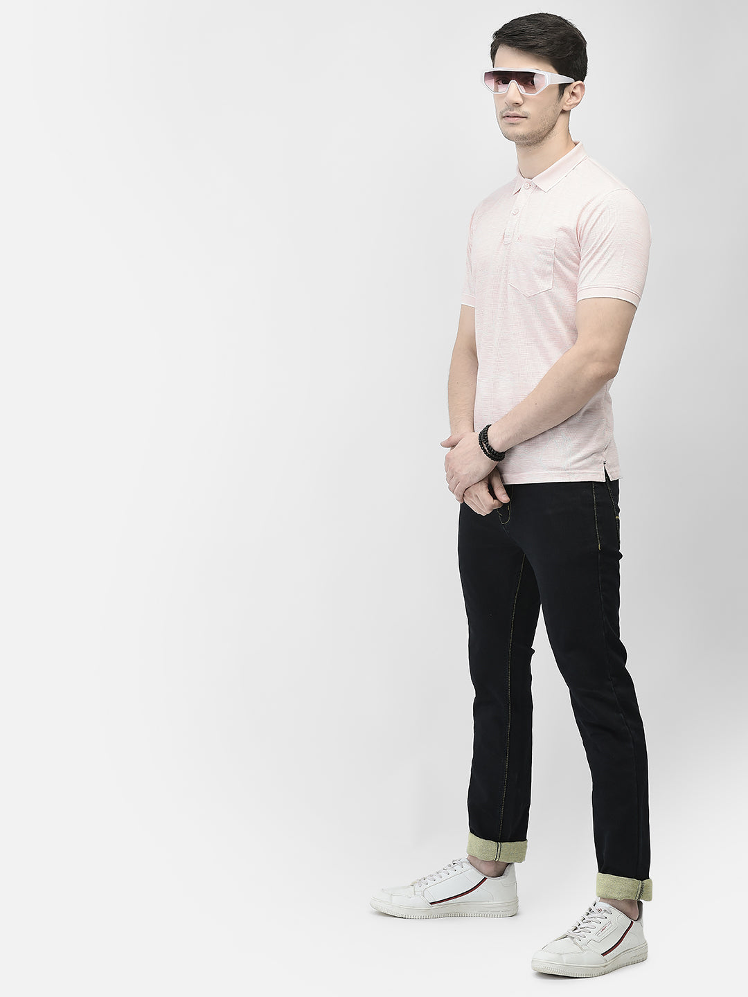 Pink Printed Polo Neck T-Shirt