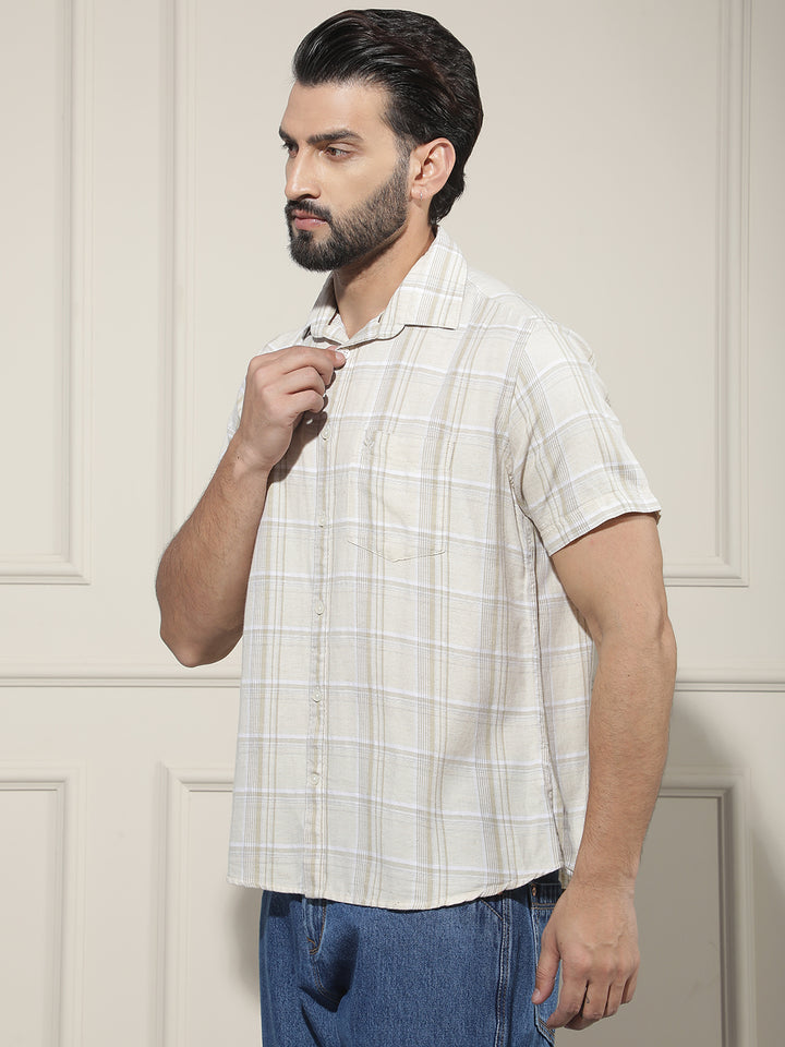 Beige Checked Linen Shirt
