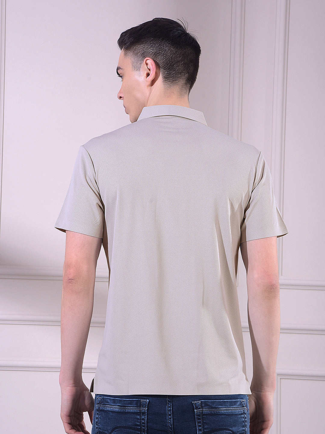 Grey Typographic Print Polo Neck T-Shirt