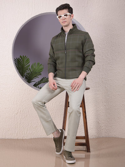 Classy Olive Checked Sweatshirt
