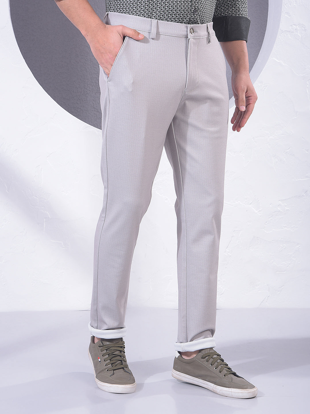 Beige Printed Knitted Trousers