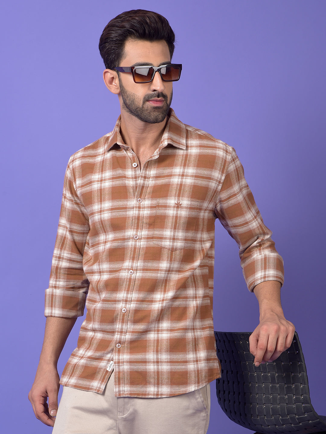 Brown Checked 100% Cotton Shirt