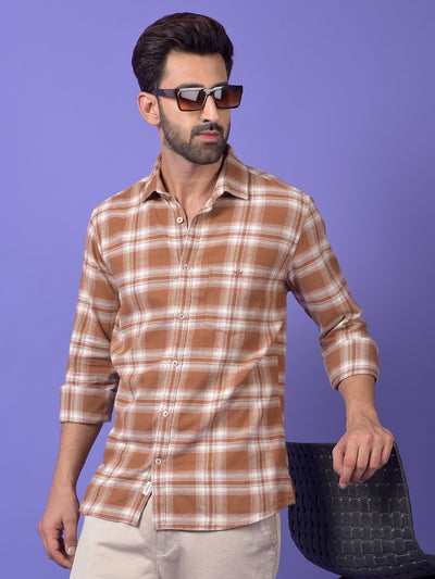 Brown Checked 100% Cotton Shirt