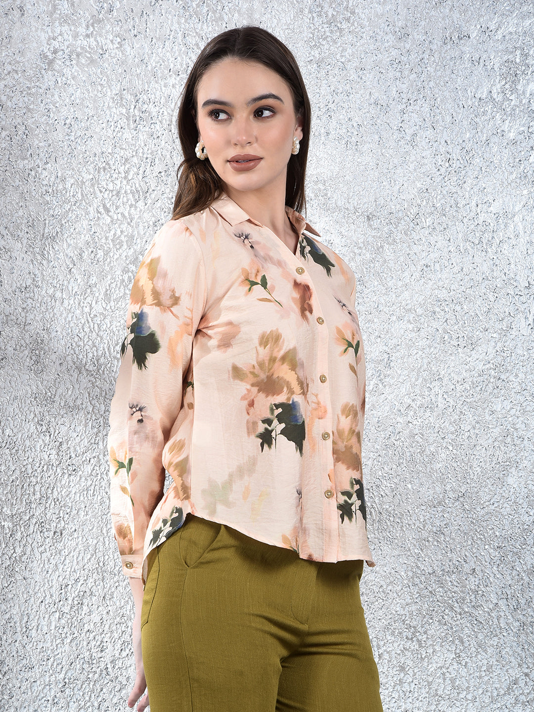 Peach Floral Print Shirt