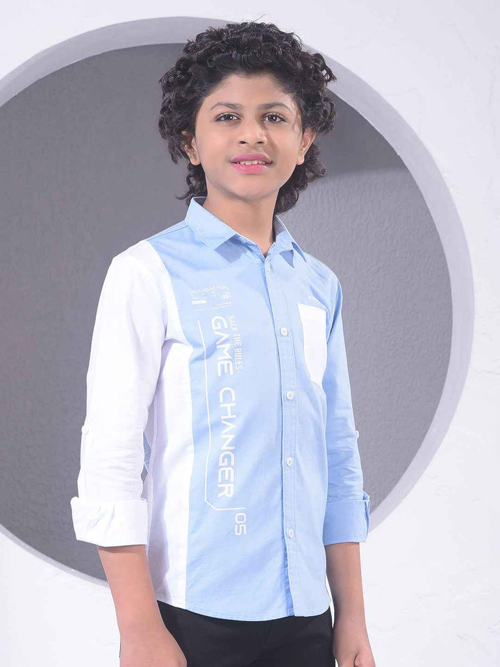 Blue Typographic Print 100% Cotton Shirt