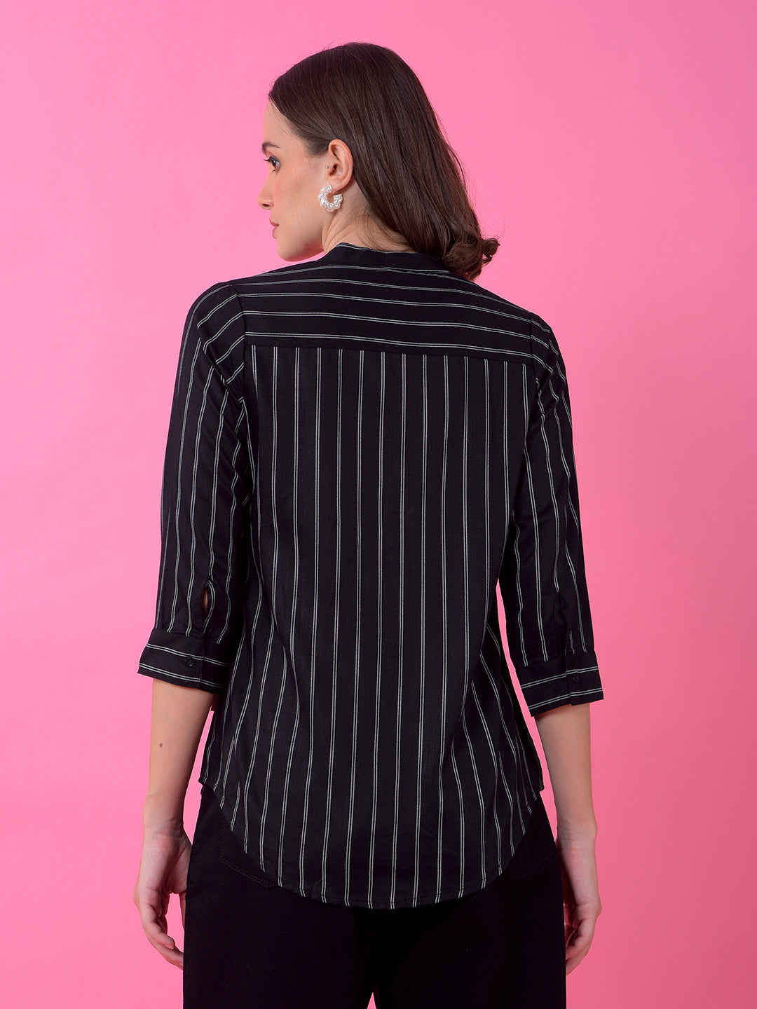 Black Vertical Stripes V-Neck Shirt