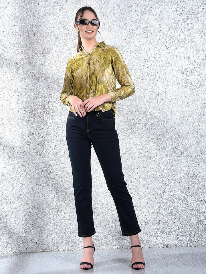 Olive Abstract Print Shirt