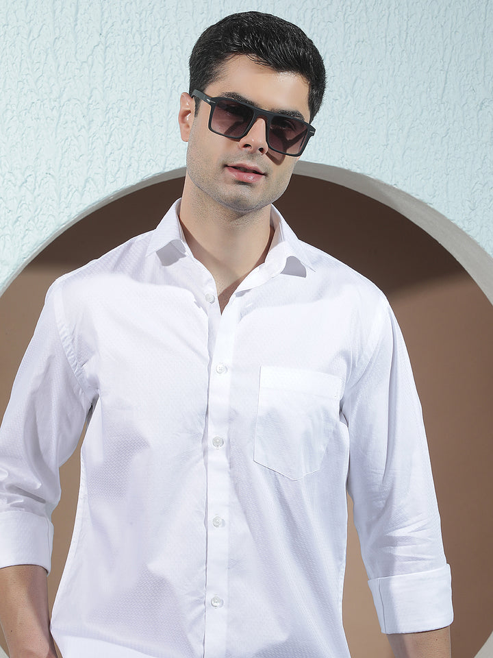 White Jacquard 100% Cotton Shirt