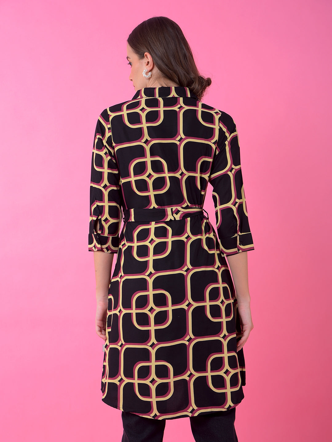 Black Printed Knee Length Shirt