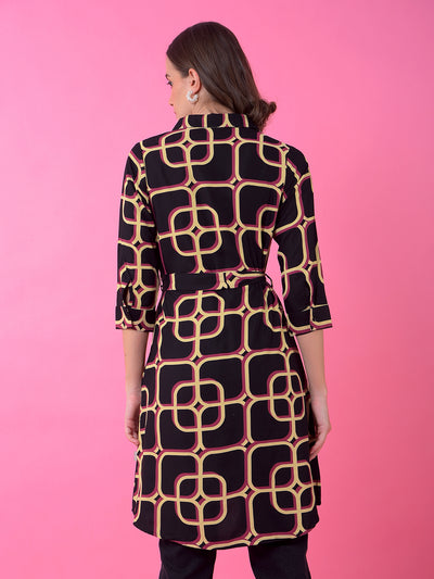 Black Printed Knee Length Shirt
