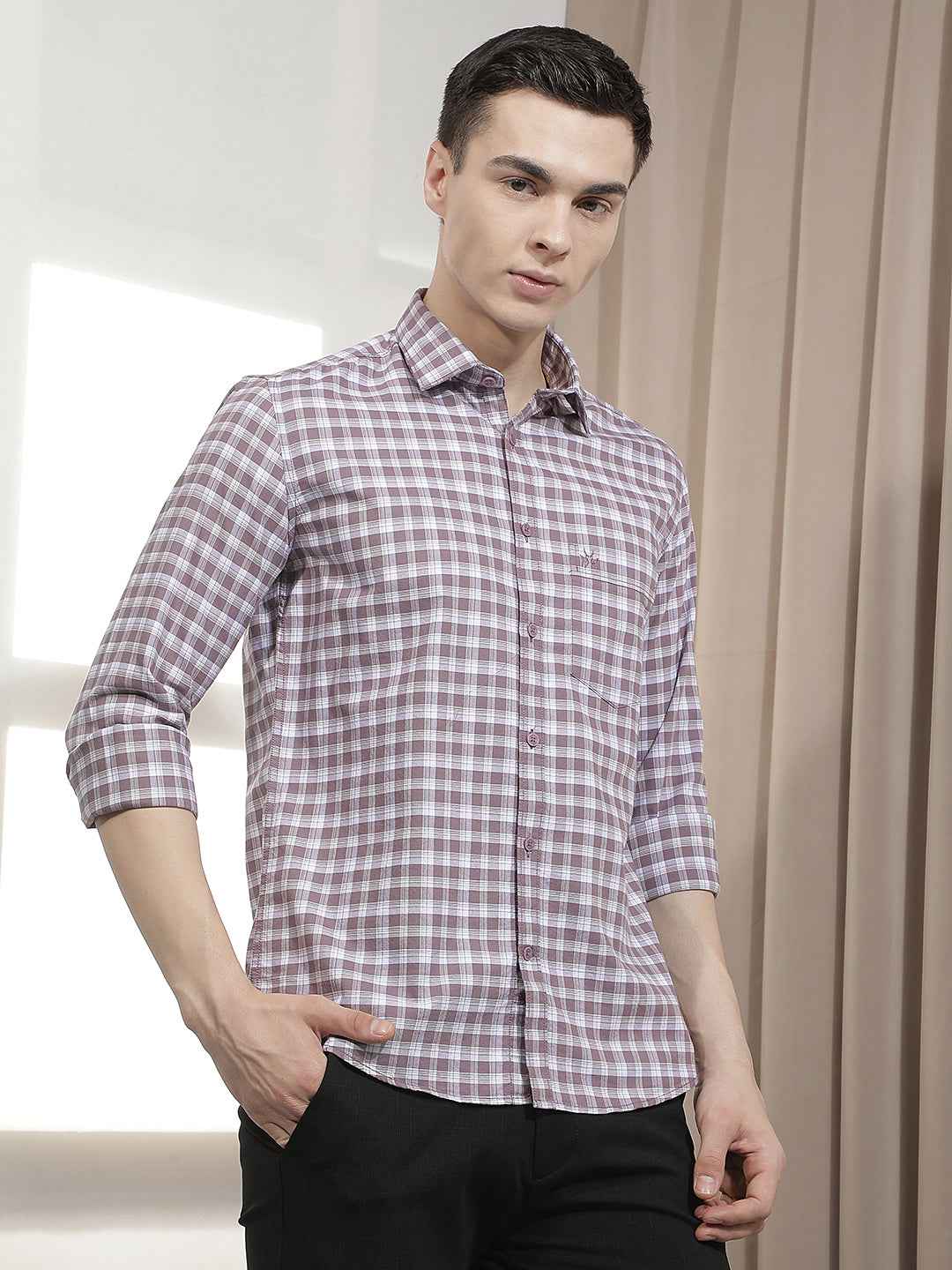 Purple Checked 100% Cotton Shirt