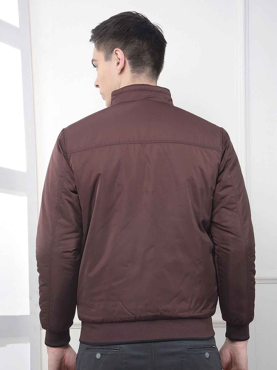 Wine High Neck Reversible Bomber Jacket