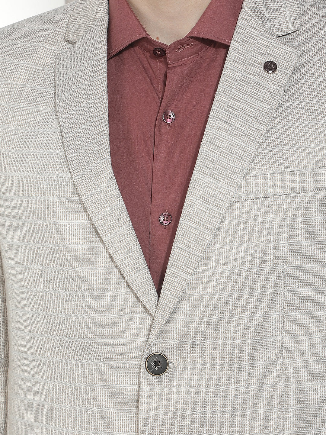 Brown Textured Notched Lapel Blazer