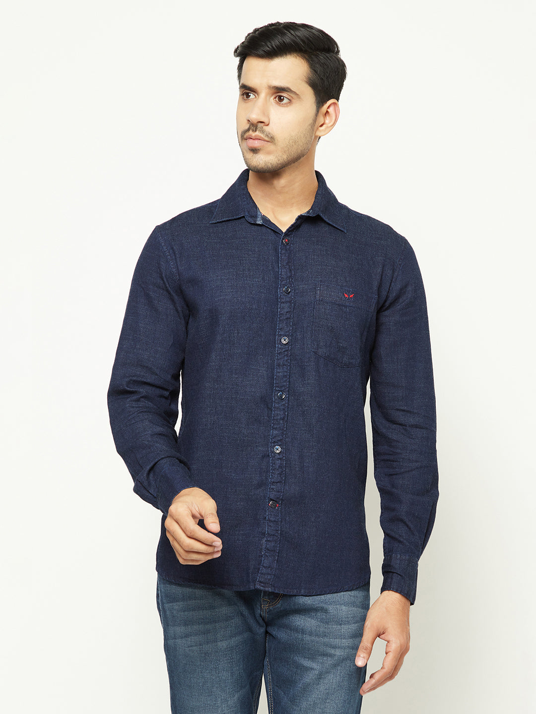 Navy Blue 100% Cotton Denim Shirt