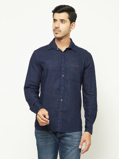 Navy Blue 100% Cotton Denim Shirt