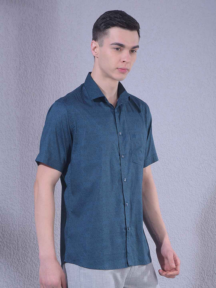 Green Floral Print Modal Shirt