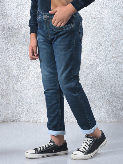 Stylish Tapered Fit Blue Jeans