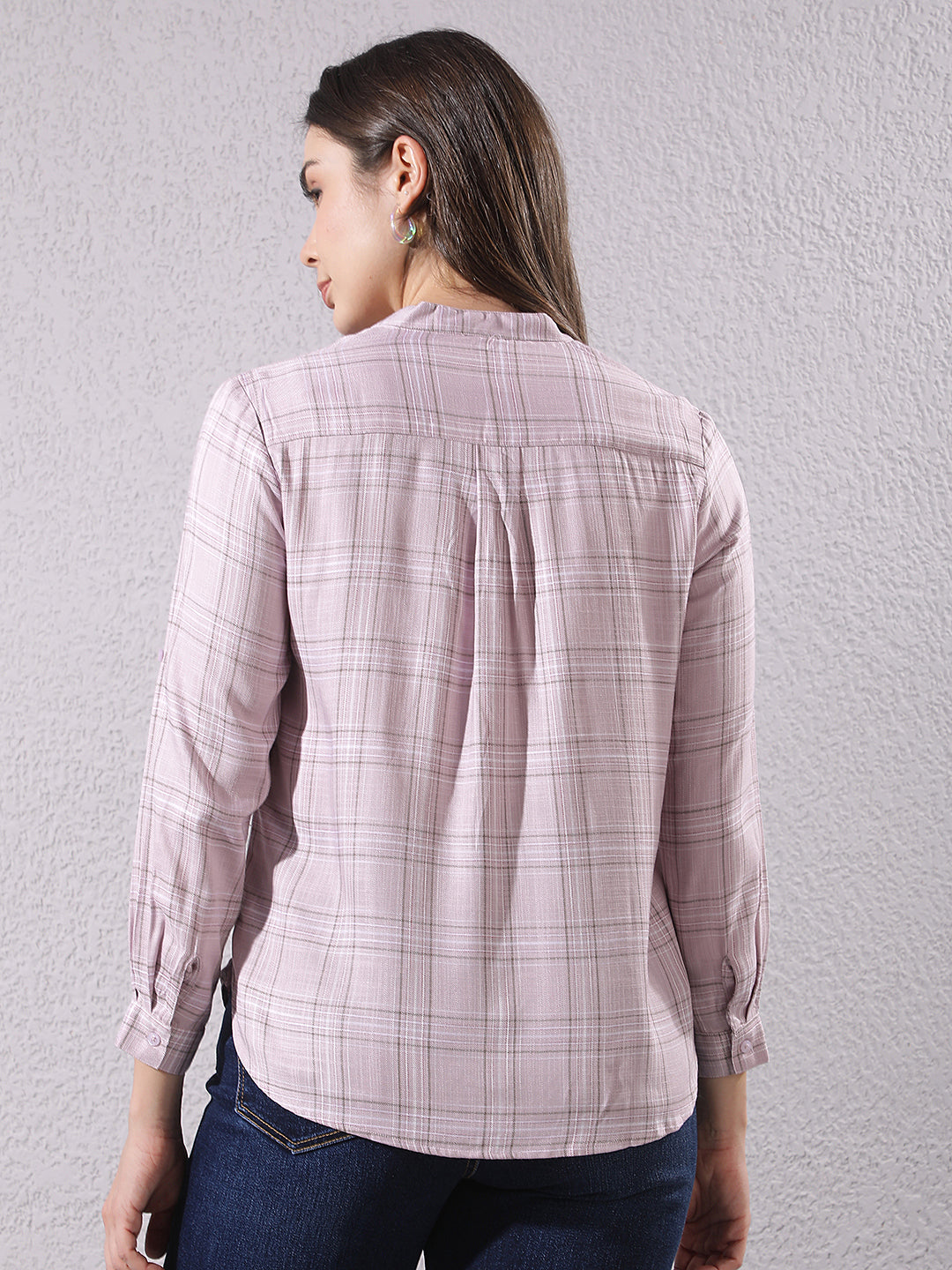 Purple Checked V-Neck Shirt