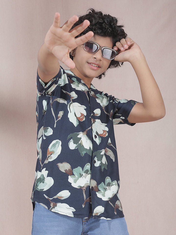 Green Floral Print 100% Cotton Shirt