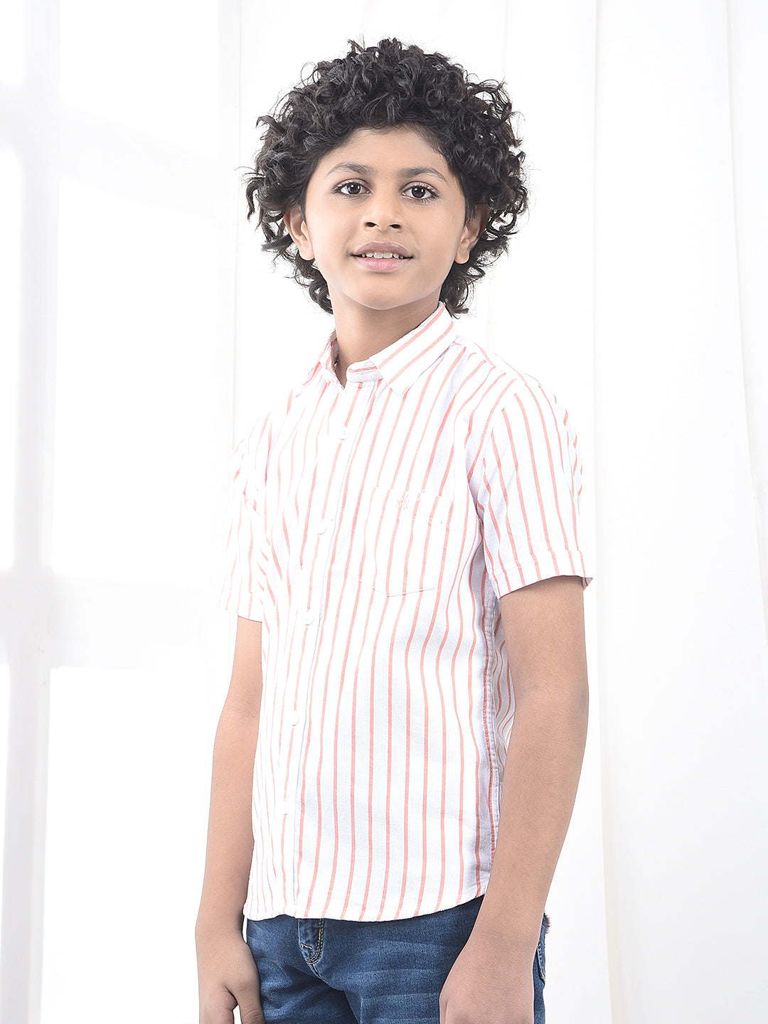 Peach Vertical Stripes 100% Cotton Shirt