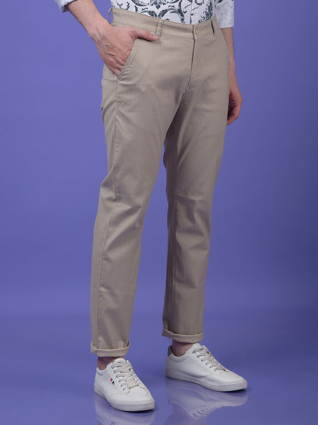 Beige Printed Trousers