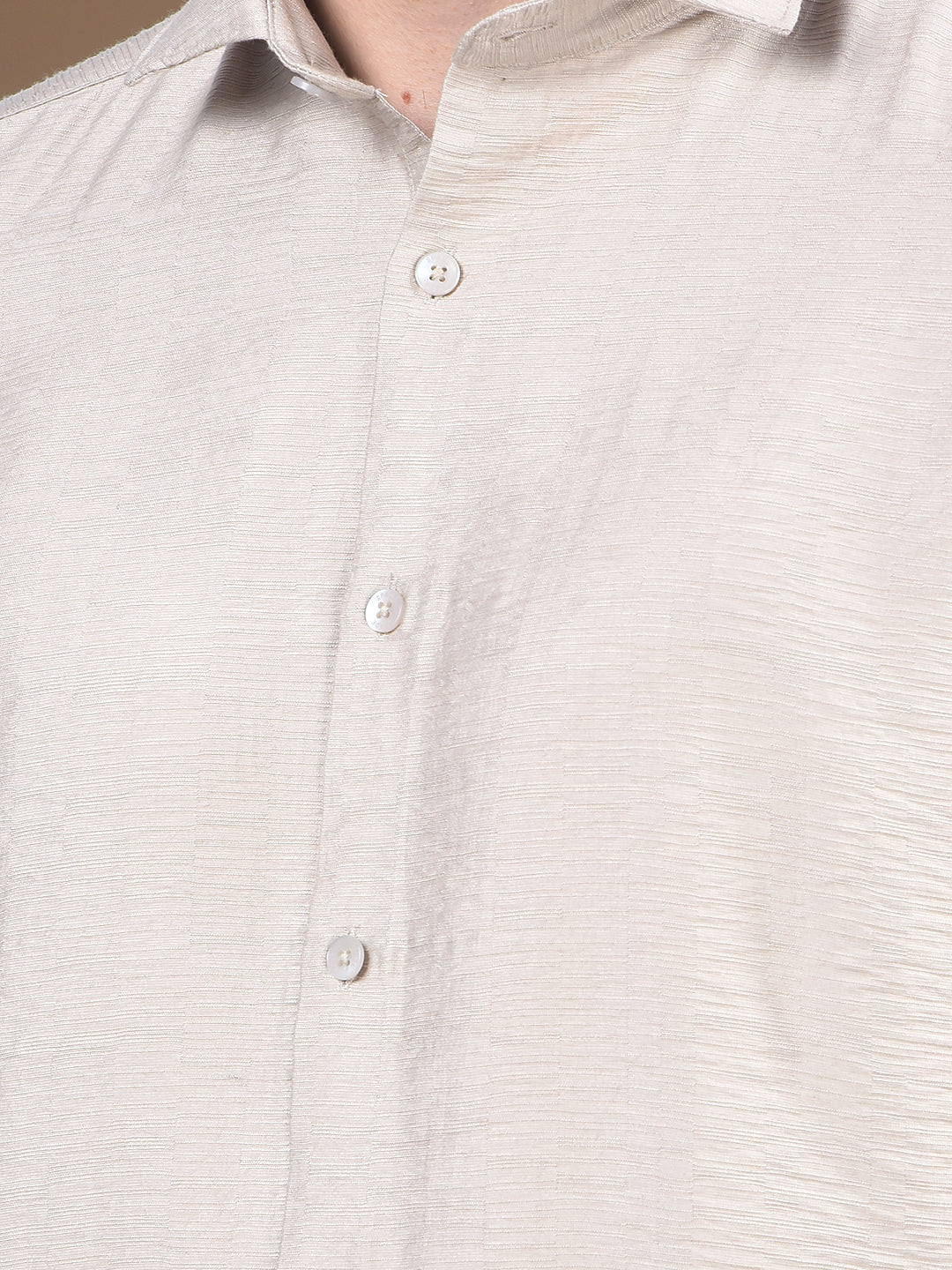 Classic Beige Slub Textured Shirt