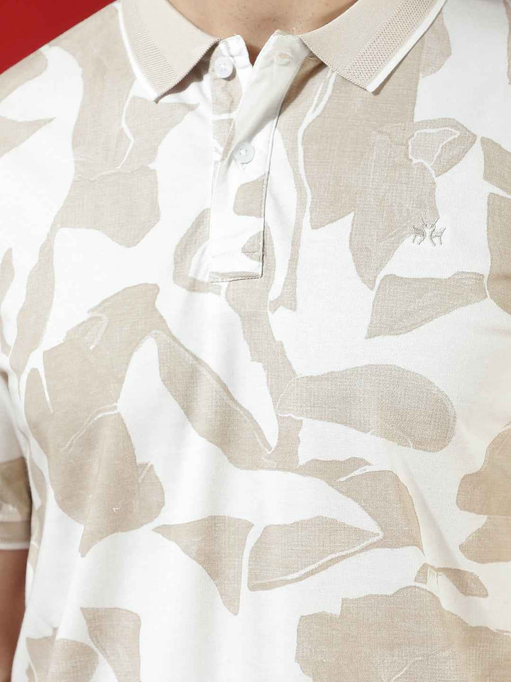 Beige Camouflage Print Polo T-Shirt