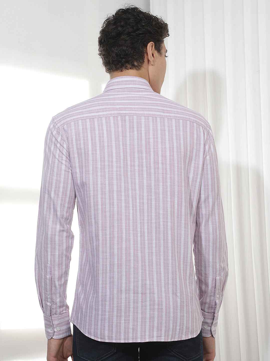 Purple Vertical Striped 100% Cotton Shirt