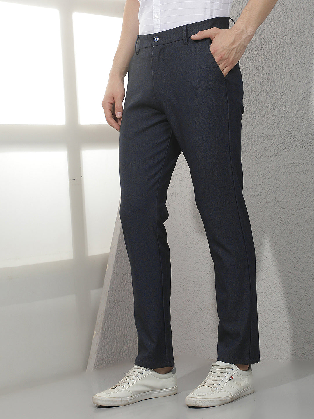 Navy Blue Checked Trousers