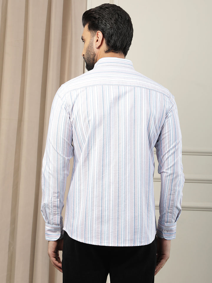 Peach Vertical Stripes 100% Cotton Shirt