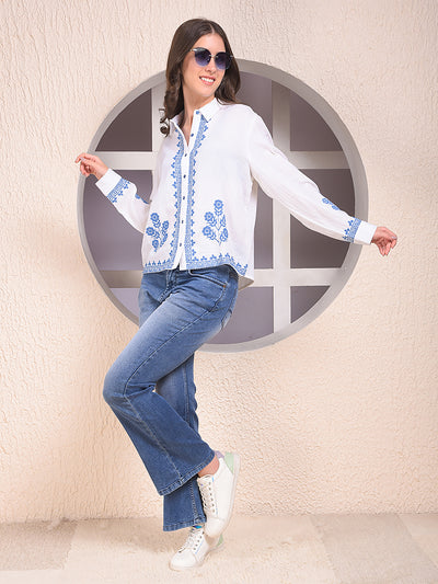 White Embroidered 100% Cotton Shirt