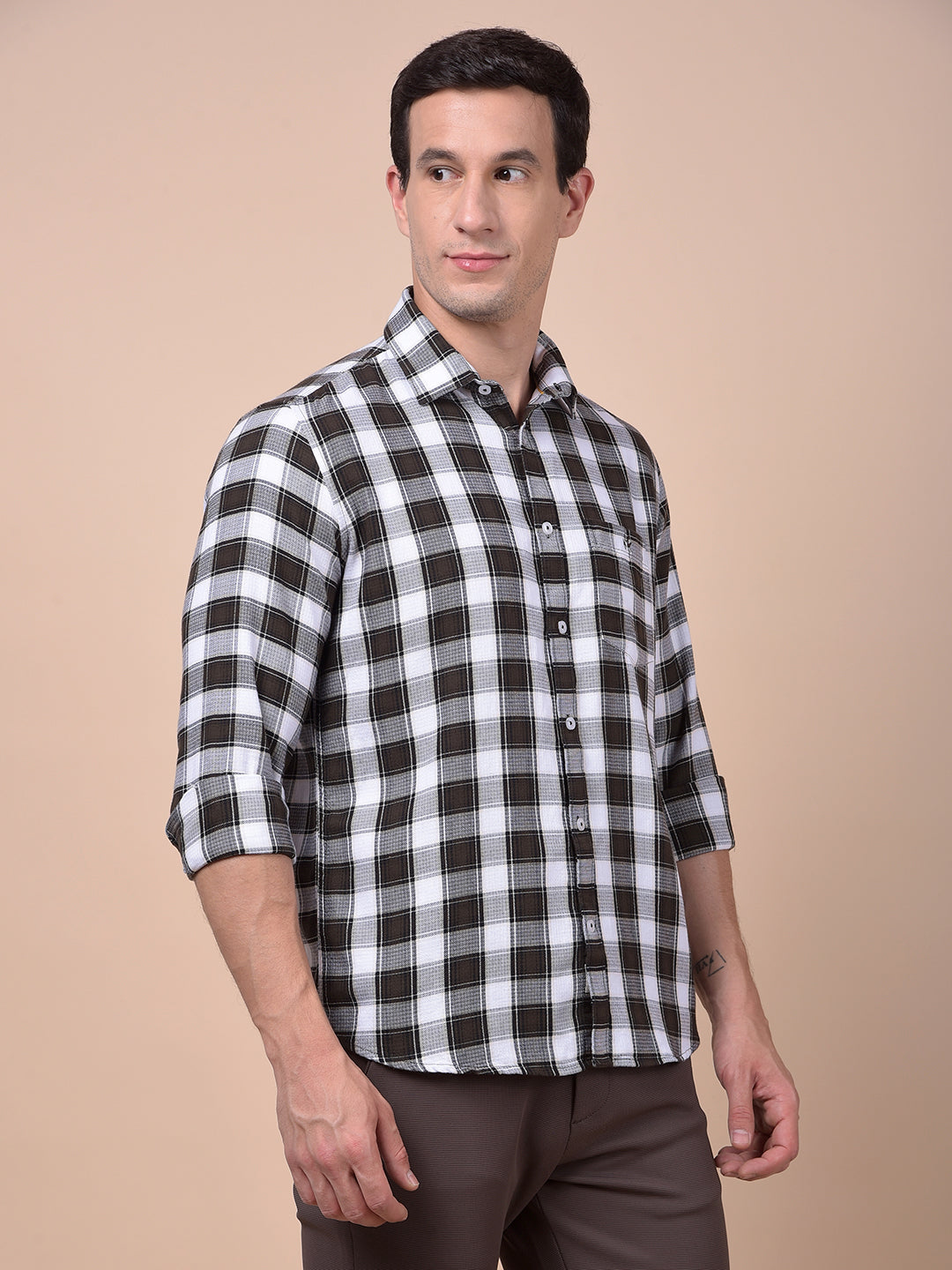 Brown Checked 100% Cotton Shirt