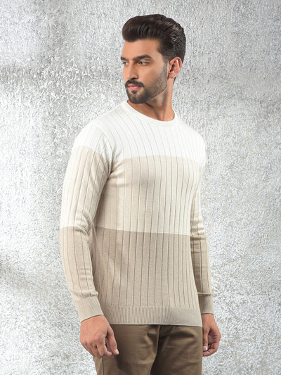 Beige Color-Block 100% Cotton Sweater
