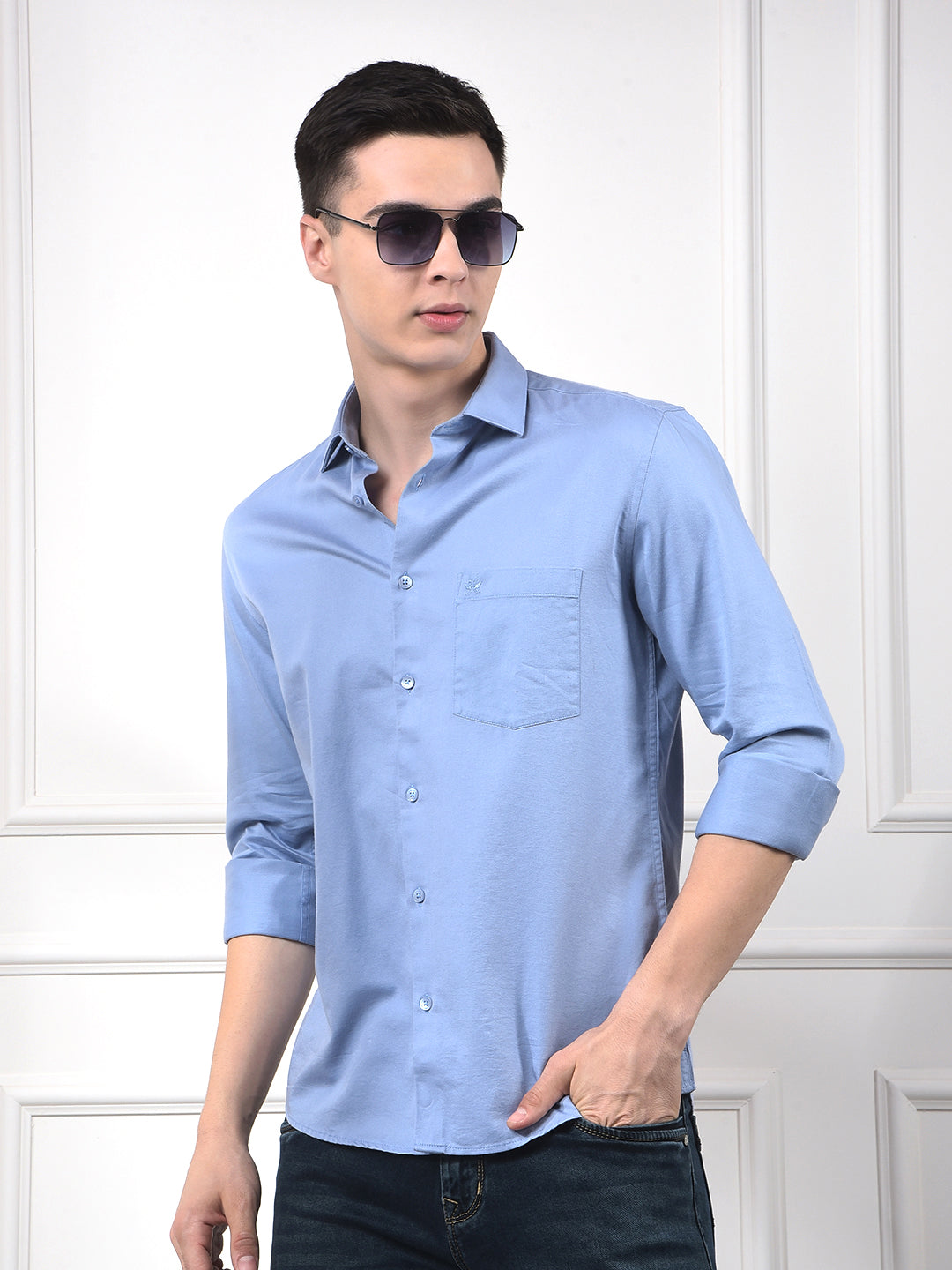 Steel Blue Blended Slim Fit Shirt