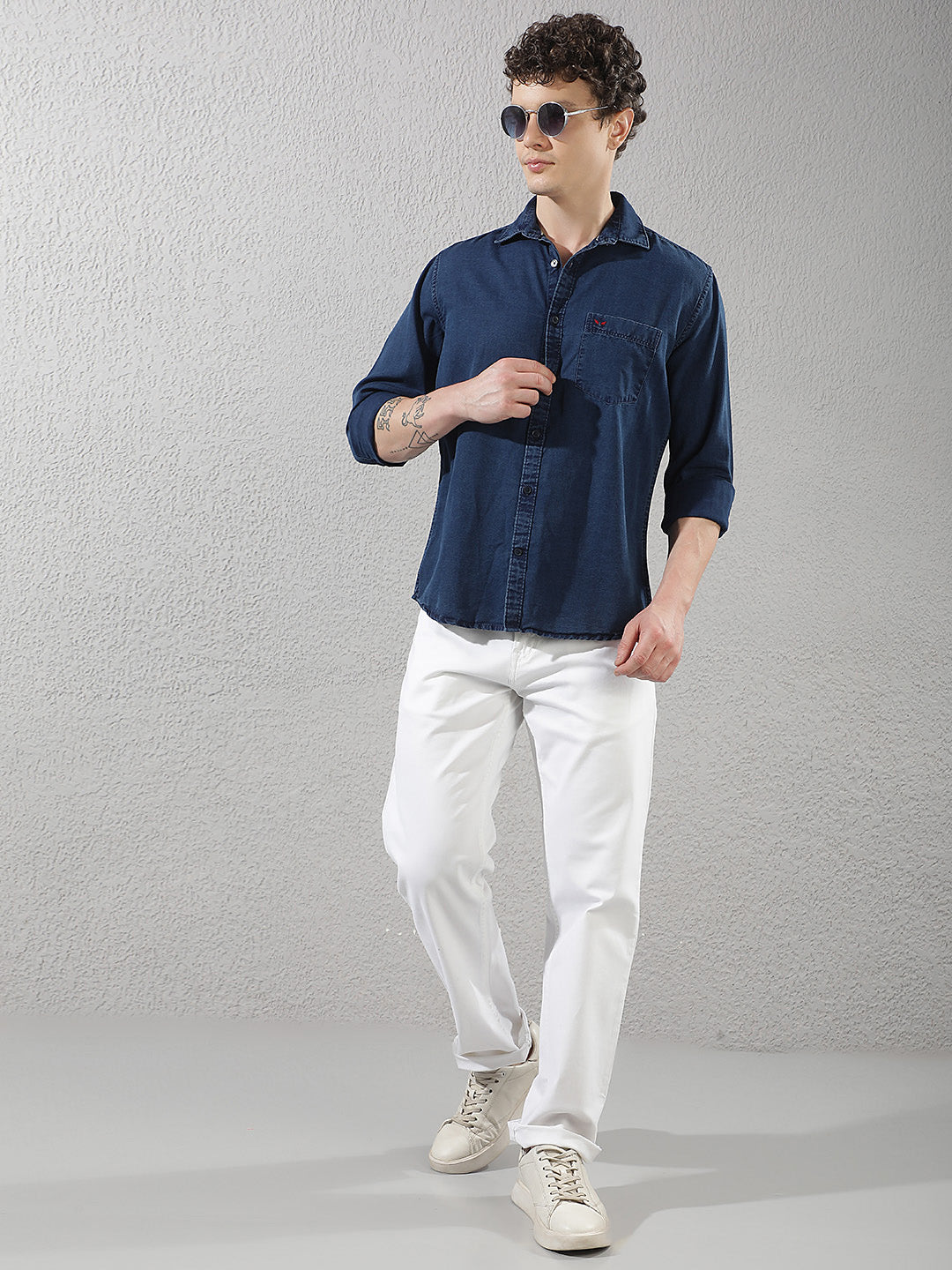 Navy Blue 100% Cotton Denim Shirt