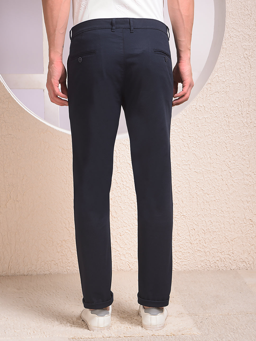  Obsidian Dobby Fit Navy Blue Trousers