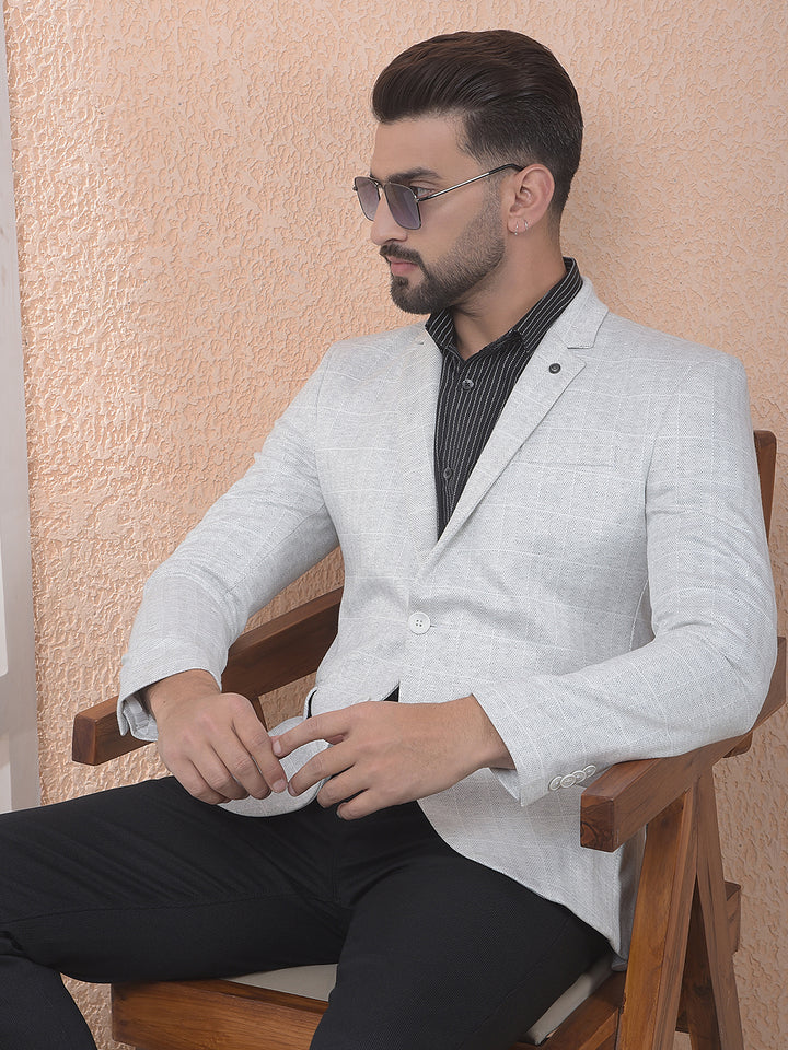 Grey Textured Notched Lapel Single Breasted Blazer