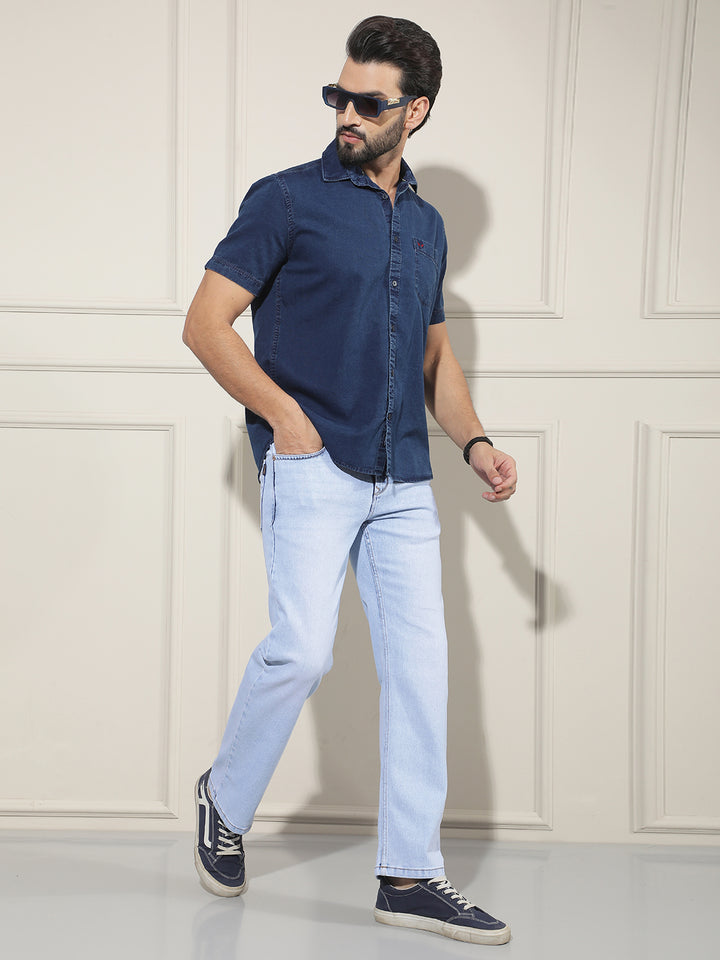 Navy Blue 100% Cotton Denim Shirt