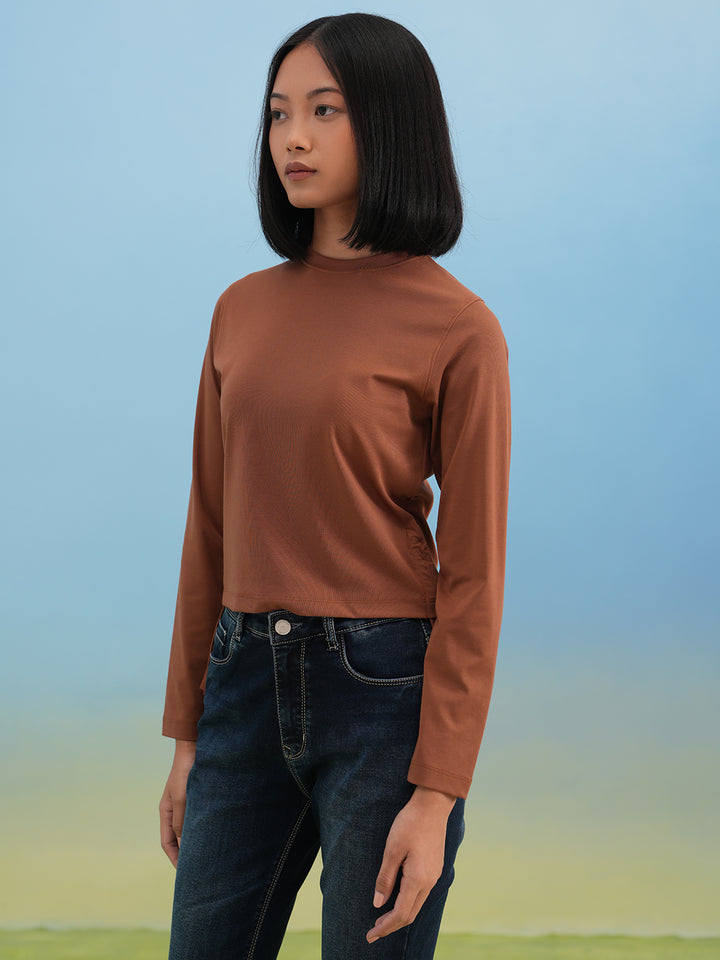 Warm Brown Solid Knit Tee