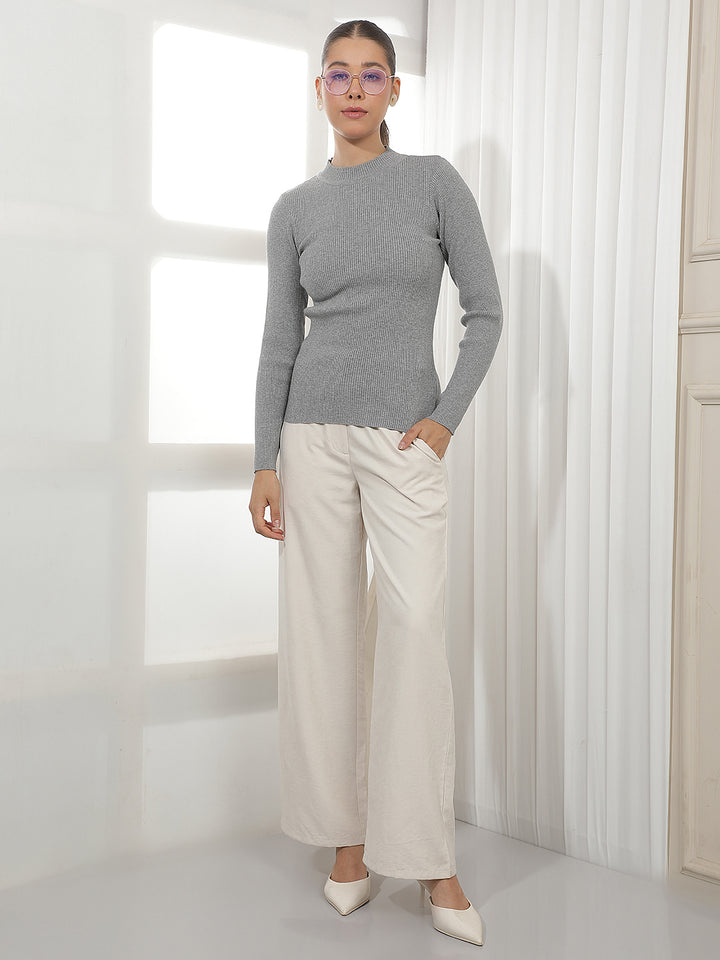 Relaxed Frost Grey Jacquard Sweater