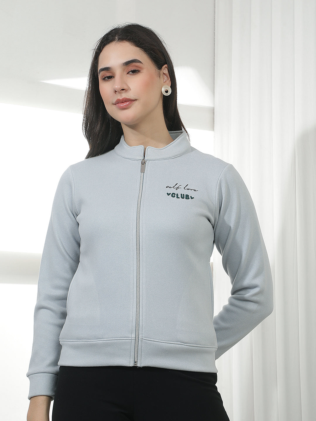 Blue Typographic Print Front-Open Sweatshirt