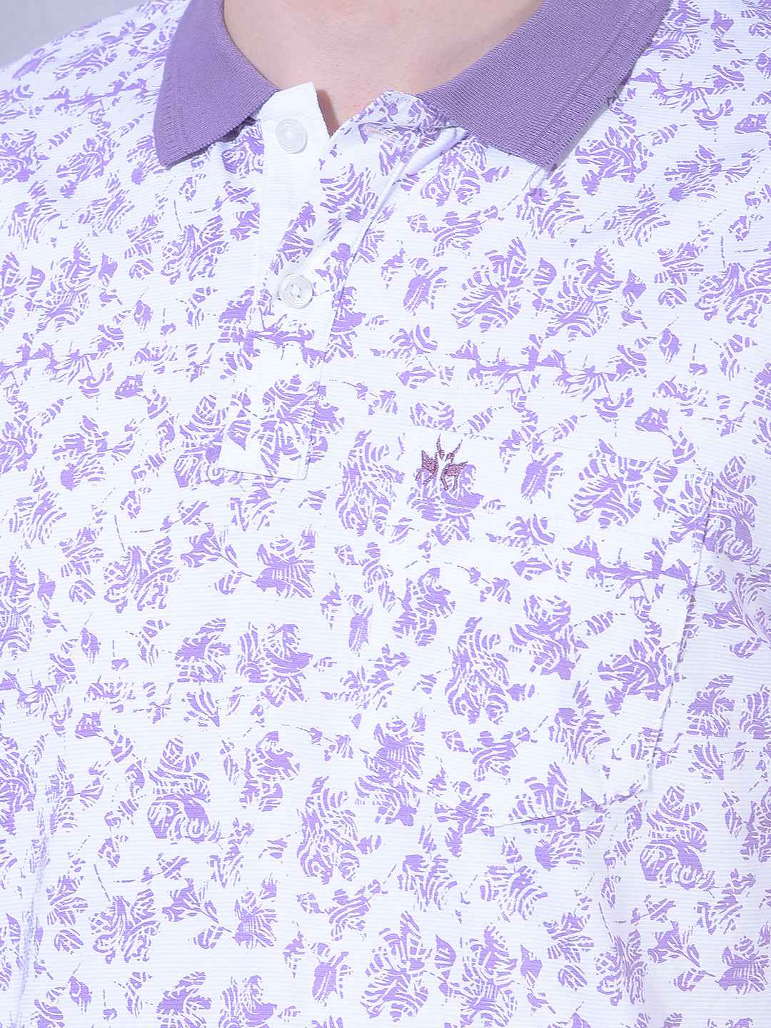Purple Printed Polo Neck T-Shirt